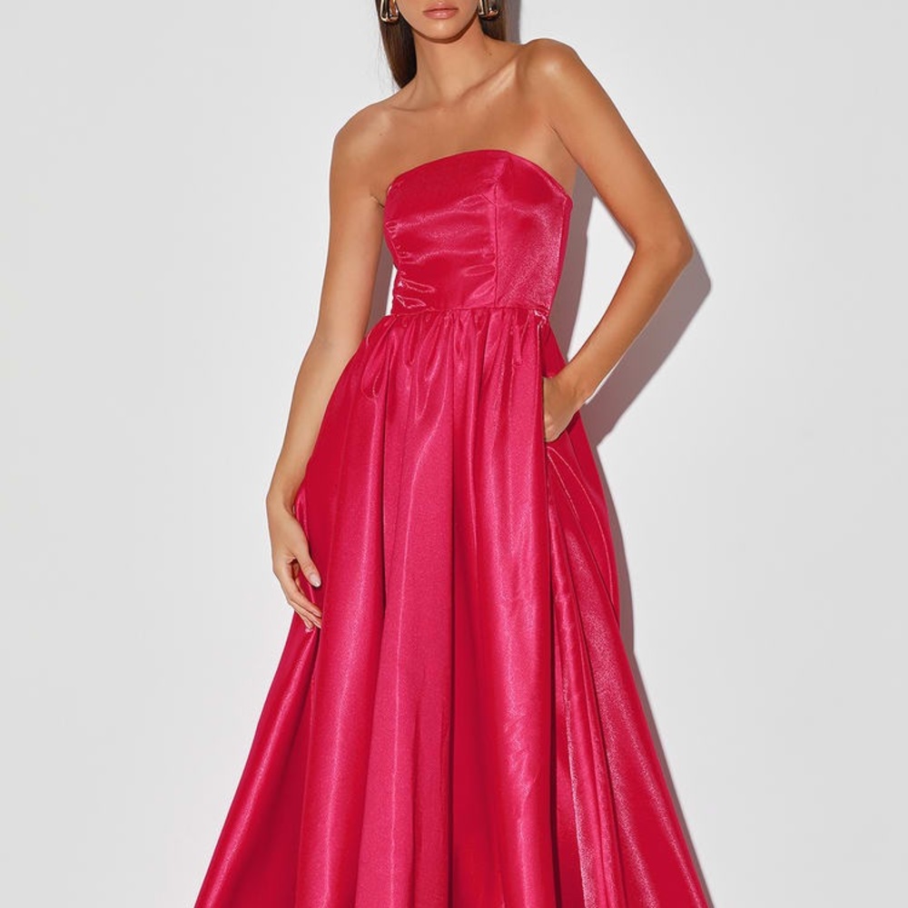 Lulus Revel in the Magic Berry Red (pink) Strapless Maxi Full-length Prom Dress